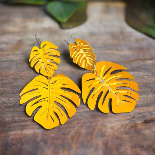 Yellow Monstera Leaf Earring